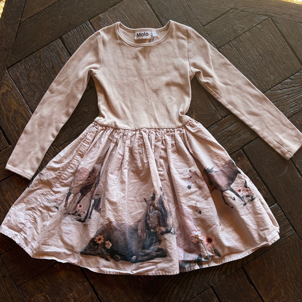 Molo Beige Dress with Horse Print
